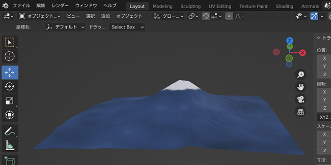 Blenderで加工した、富士山モデリング画像