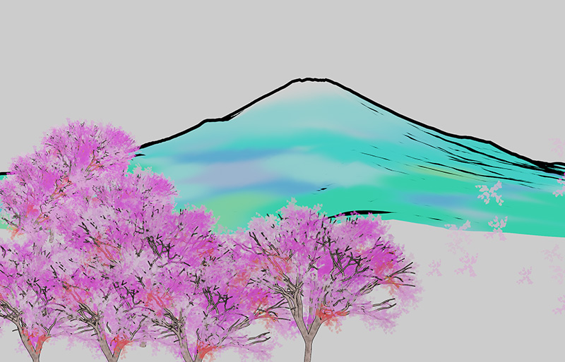 富士山と桜の木のイラスト１