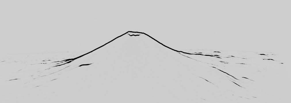 富士山の画像の色を取り去って、輪郭を付けた画像