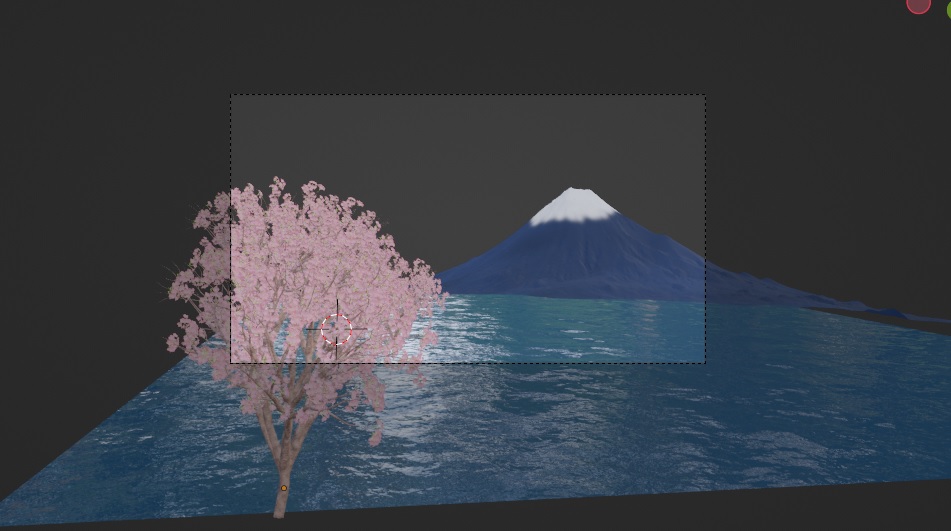 Blenderで「桜」と「富士山」と「湖面」を並べてみた画像２