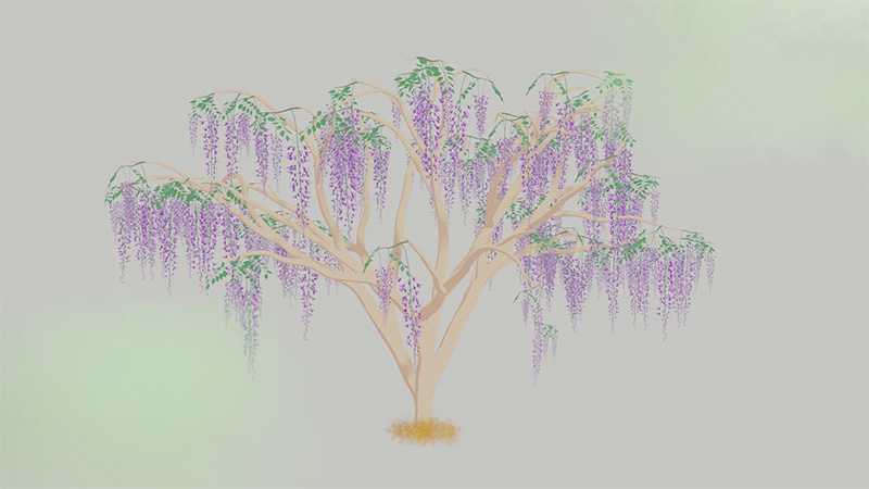 藤の花の木にグリースペンシルの雲を追加した画像２
