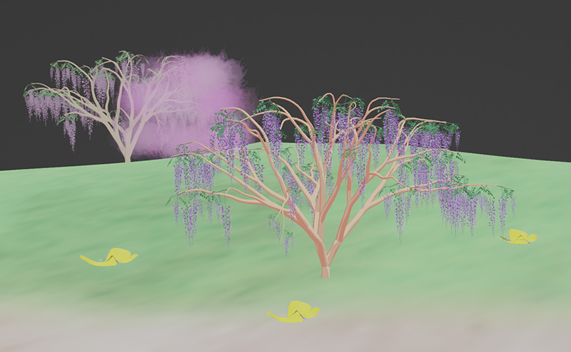 藤の花と蝶々のアニメーション作成時の画像