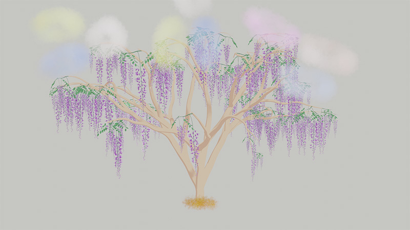 藤の花の木にグリースペンシルの雲を追加した画像１
