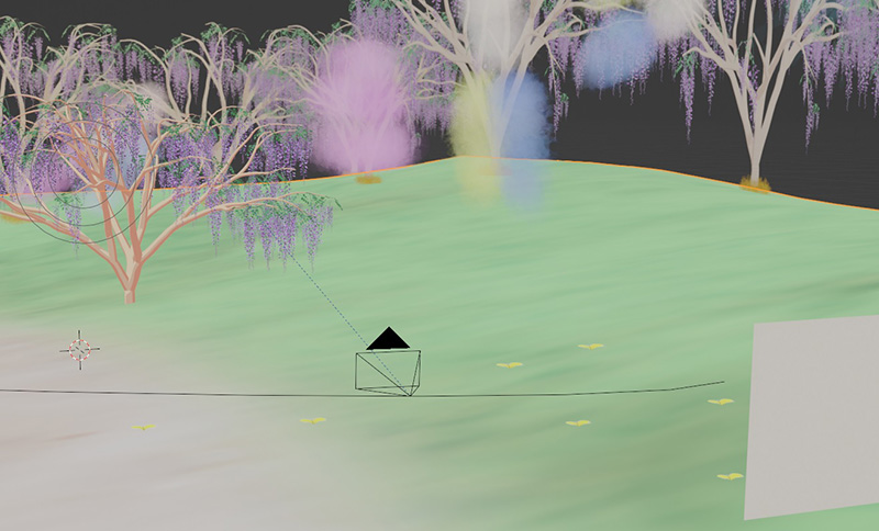 藤の木のアニメーションに蝶々を追加している画像