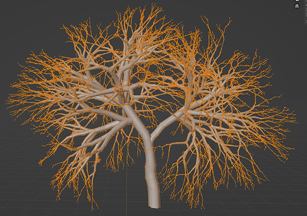 Blenderで作った桜の木の頂点を削減した木の頂点